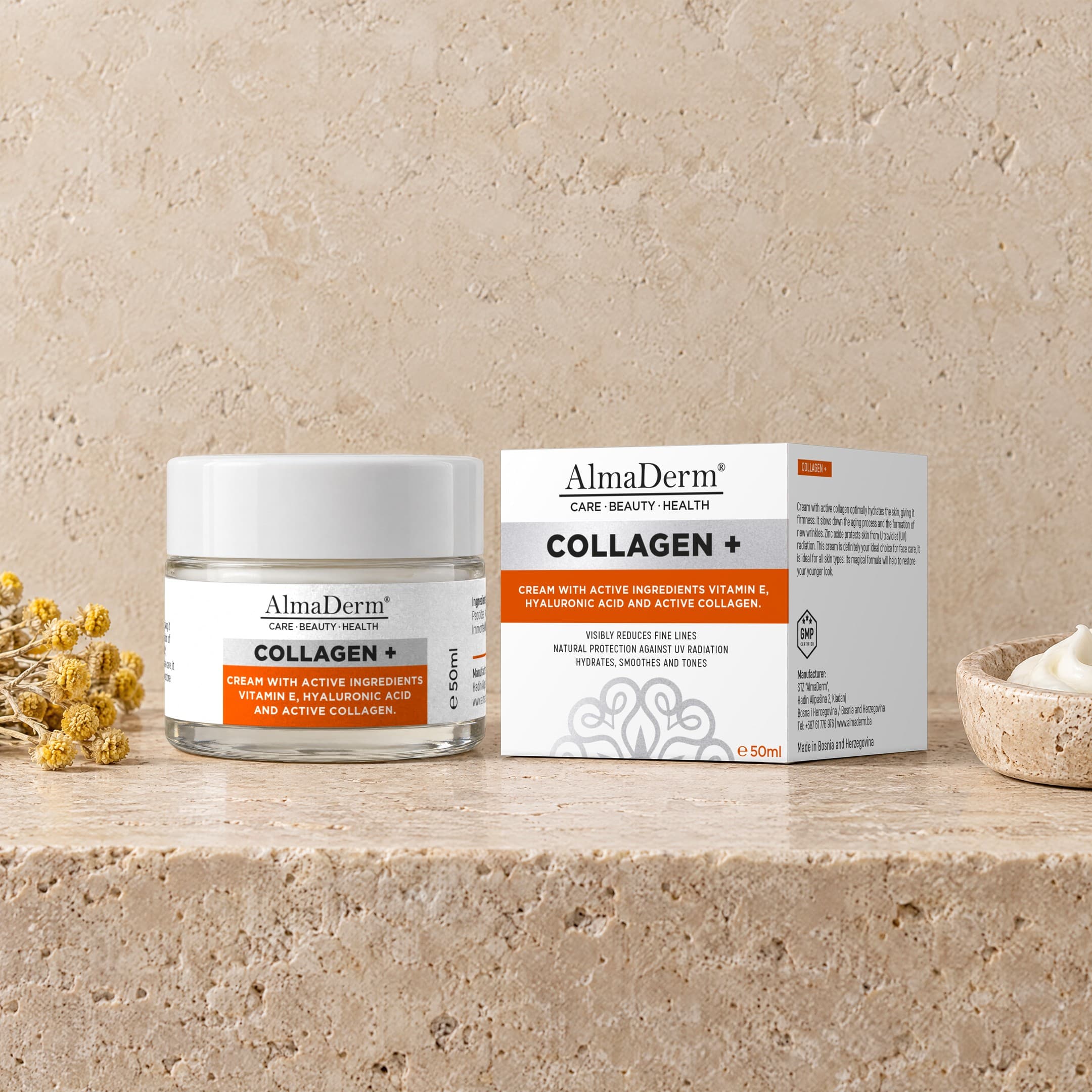 Cream with active collagen, hyaluronic acid, vitamin E with UV protection - Collagen + 50ml