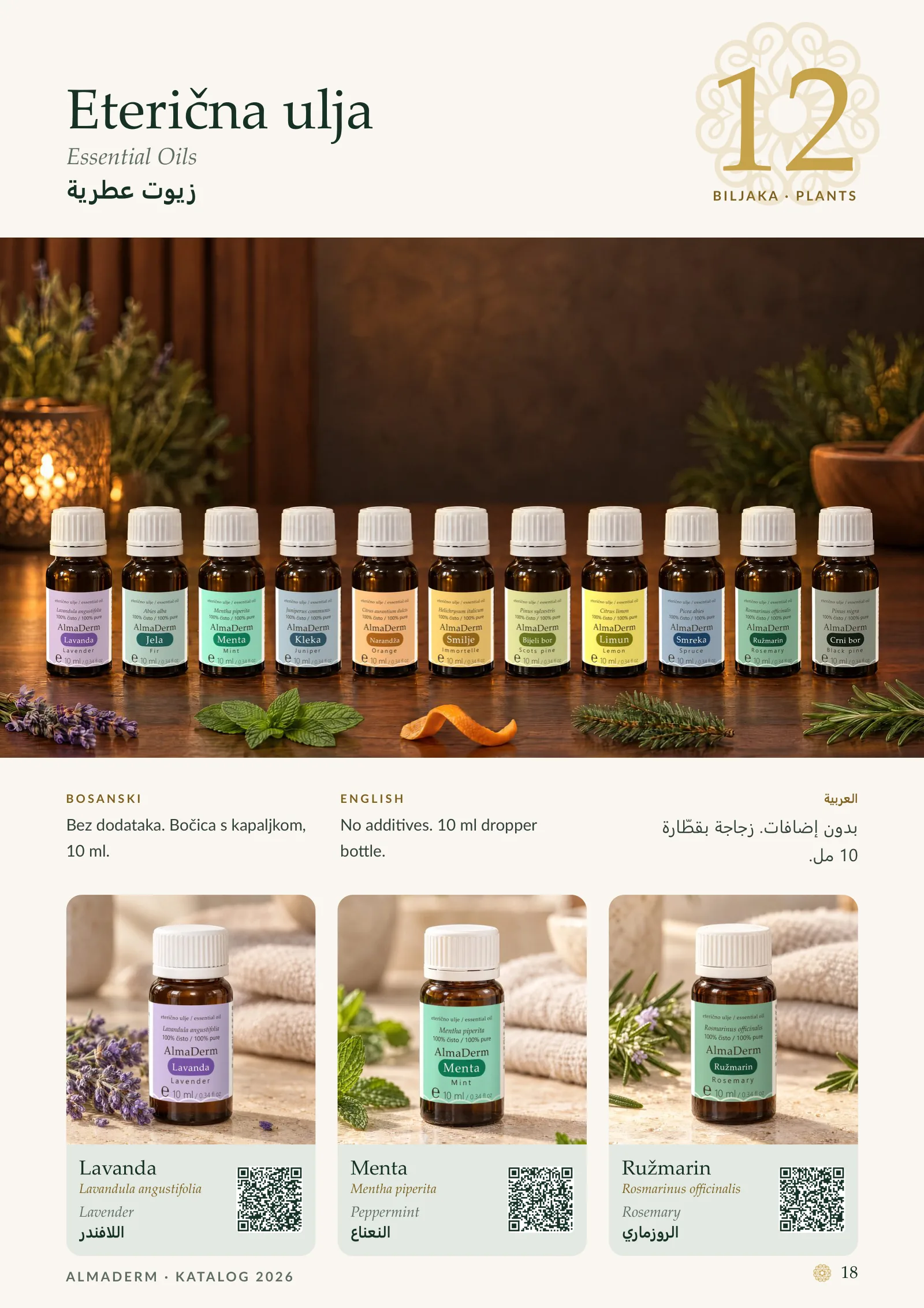 Page 18: Essential Oils: Lavender, Peppermint, Rosemary.