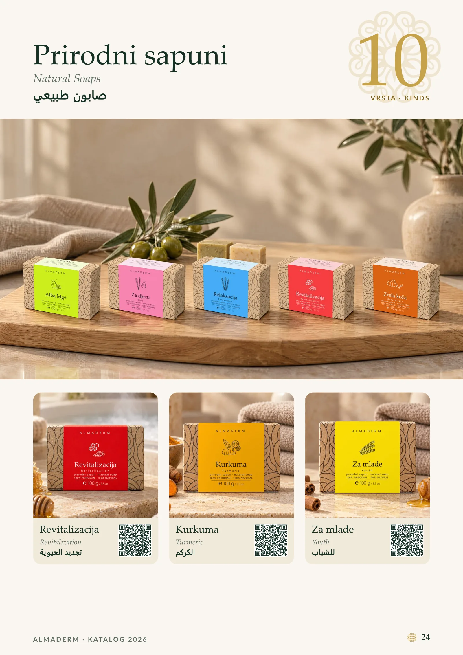 Page 24: Natural Soaps: Revitalization, Turmeric, Youth.